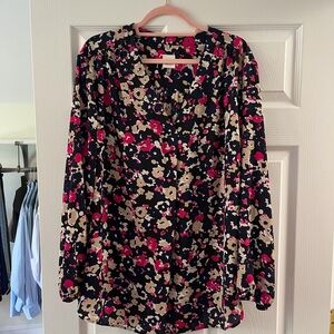 Anne Klein Black Floral Blouse with Pink and Cream Accents